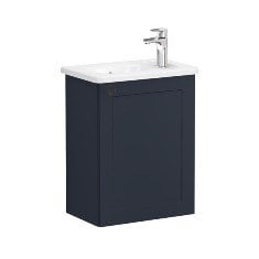 Vitra Root Classic 68629 Lavabo Dolabı, Kapaklı, 45 Cm, Kompakt, Sağdan Armatür Delikli, Mat Lacivert, Yuvarlak Lavabolu, Sağ